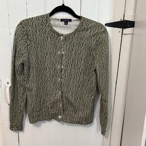 Lands' End Olive Leaf Print Women's Cardigan
